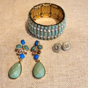 Gorgeous Green cuff bracelet and 2 earring sets